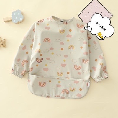 【破萬媽咪好評推薦】長袖圍兜  圍兜 吃飯圍兜 長袖款-米白恐龍S 防水圍兜 兒童畫畫衣 寶寶吃飯罩衣 嬰兒圍兜 BLW-規格圖9