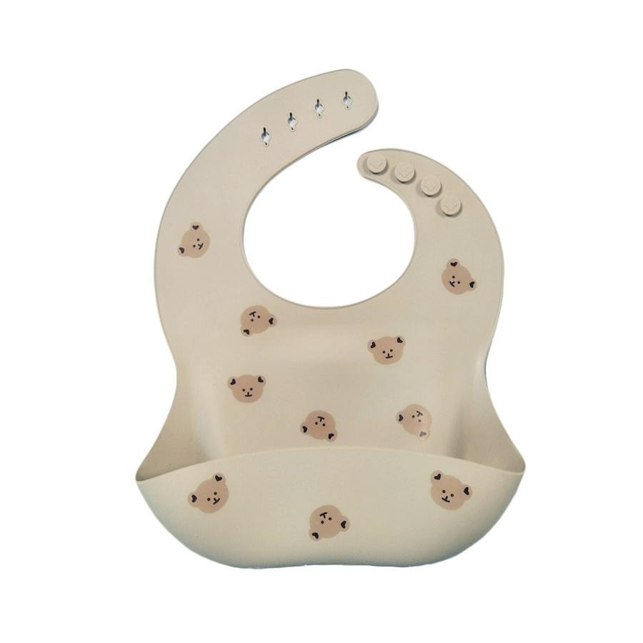 【加厚立體大開口】防水圍兜 矽膠圍兜 吃飯圍兜 圍兜 圍兜兜吃飯 寶寶圍兜-熊熊 副食品【不含BPA】【AC生活嚴選】-細節圖2