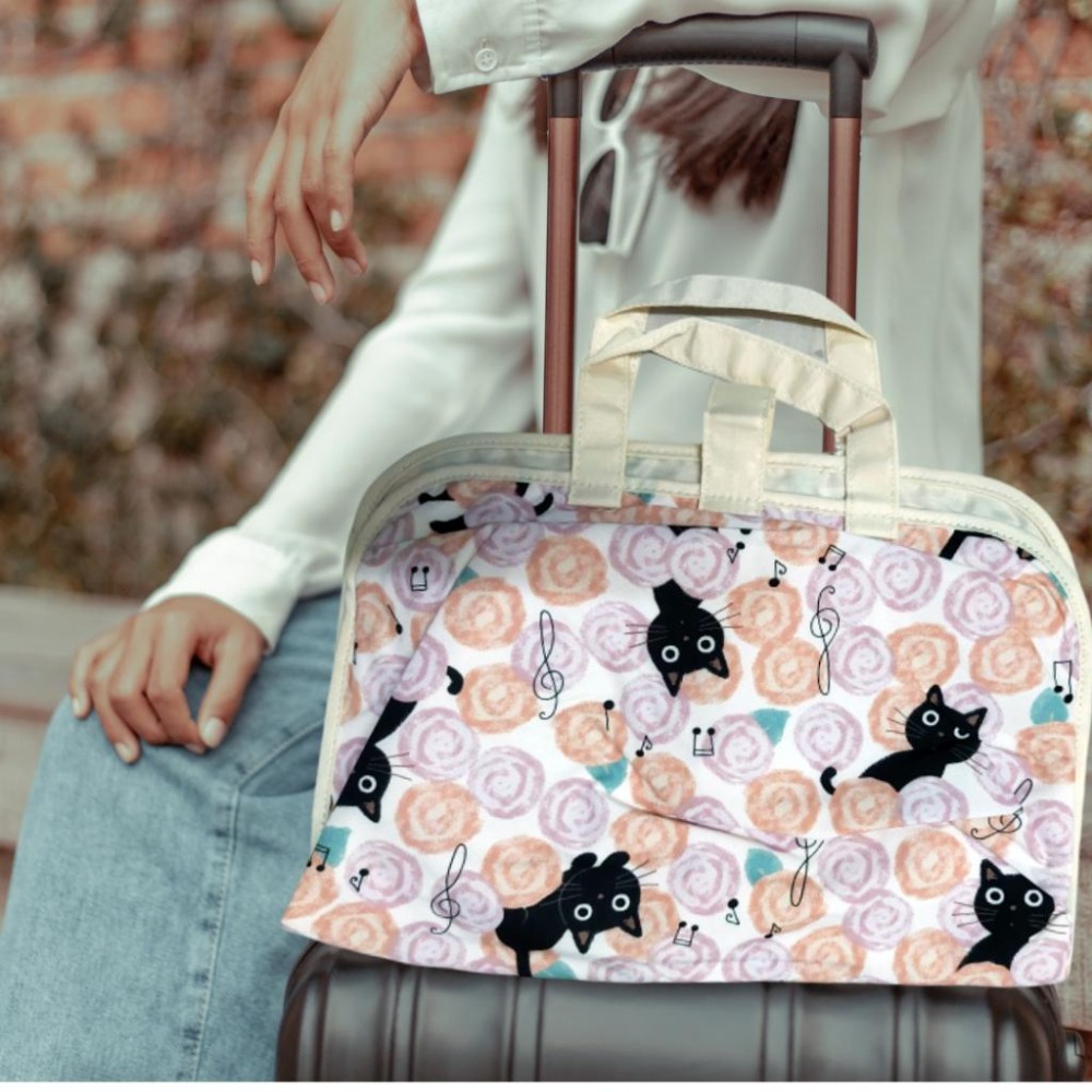 防水可愛貓咪手提旅行收納包 行李袋 拉桿包 插杆行李包 登機包 出國旅行 旅遊 出遊 郊遊 整理打包 換季收納-細節圖3