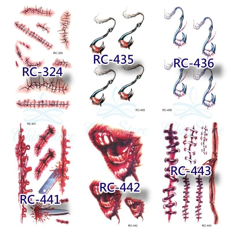 全部現貨【擬真傷痕紋身貼紙】萬聖節裝扮 受傷 流血紋身貼紙 假傷口 手掌 假彈孔 眼珠 刀傷 抓傷紋身貼紙 咬痕刺青貼紙-細節圖4
