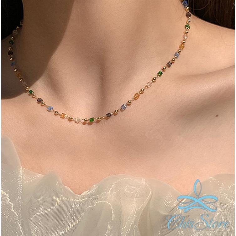 水晶項鍊【choker】韓國項鍊 彩色項鍊 珍珠項鍊 串珠項鍊 女 珠珠項鍊 圓珠項鍊 方塊項鍊 氣質 細項鍊 CHIS-細節圖5