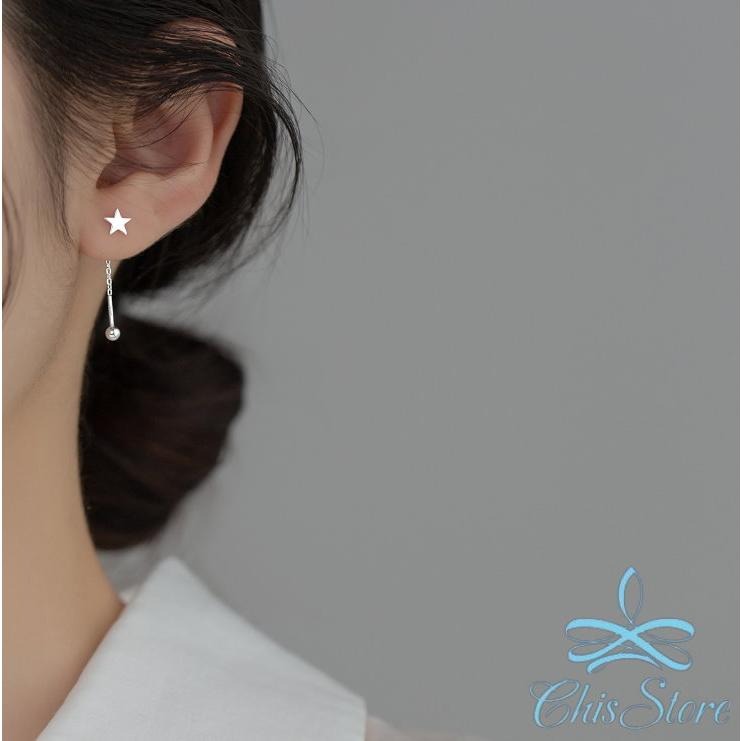 純銀耳環【星星純銀鎖珠耳線】韓國耳環 垂墜耳線 星星耳環 轉珠耳環 女 整體純銀 養耳洞耳環 圓珠 貼耳耳環 抗過敏耳環-細節圖2