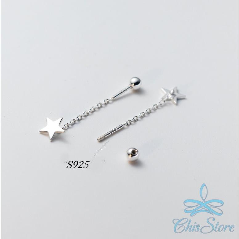 純銀耳環【星星純銀鎖珠耳線】韓國耳環 垂墜耳線 星星耳環 轉珠耳環 女 整體純銀 養耳洞耳環 圓珠 貼耳耳環 抗過敏耳環-細節圖3