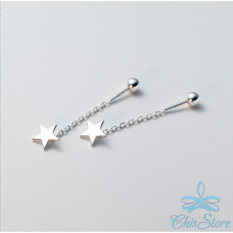純銀耳環【星星純銀鎖珠耳線】韓國耳環 垂墜耳線 星星耳環 轉珠耳環 女 整體純銀 養耳洞耳環 圓珠 貼耳耳環 抗過敏耳環-細節圖4