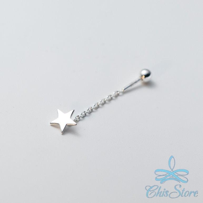 純銀耳環【星星純銀鎖珠耳線】韓國耳環 垂墜耳線 星星耳環 轉珠耳環 女 整體純銀 養耳洞耳環 圓珠 貼耳耳環 抗過敏耳環-細節圖5