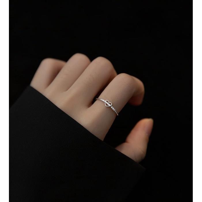 韓系戒指【愛心鑲鑽】水晶戒指 愛心 純銀戒指 女戒 水鑽戒指 愛心戒指 氣質 戒指可調式 銀尾戒指 開口戒指 平價戒指-細節圖4