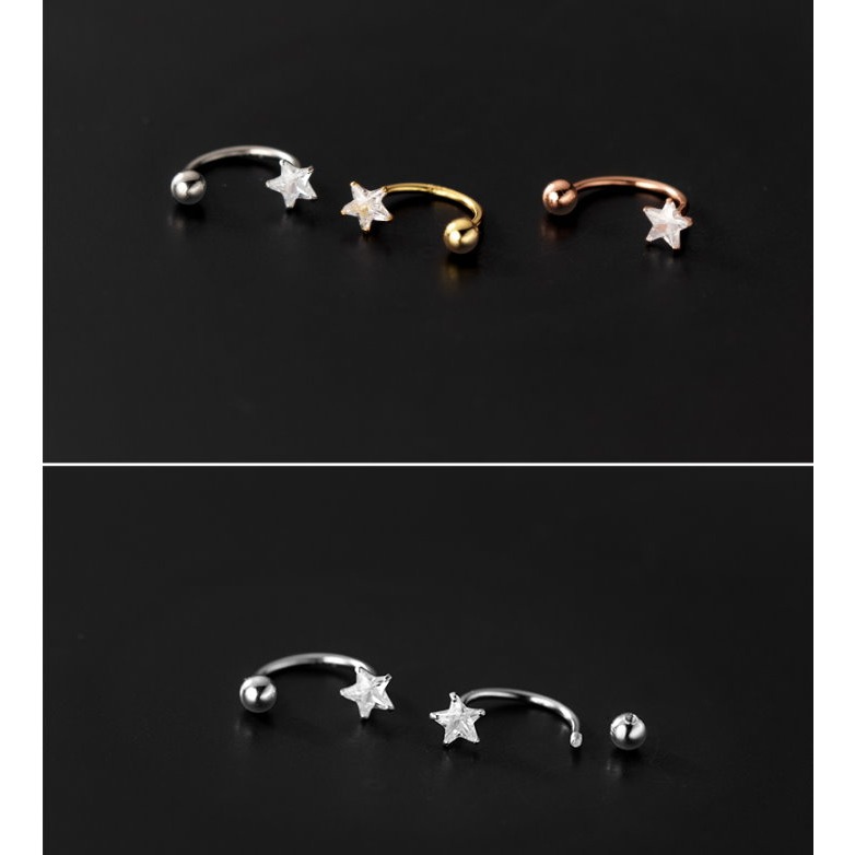 純銀 耳環 925【星鑽鎖珠款耳圈】星星 耳環 C耳環 小鑽耳環 水晶耳環 純銀轉珠耳環 純銀鎖珠耳環 女 防過敏耳環-細節圖5