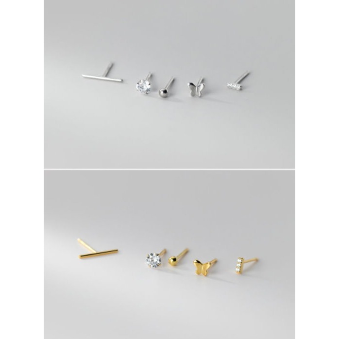 【簡約耳環五件組】韓國耳環 百搭耳環 一週耳環 純銀耳環 一字耳環 耳蝸耳環 小鑽耳環 單邊耳環 防過敏耳環 迷你耳環-細節圖7