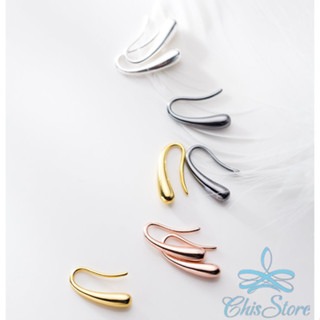 純銀耳環【細流水滴】韓國耳環 水滴耳環 U型耳環 耳掛耳環 女 純銀耳掛 粗細耳環 氣質 黑色耳環 整體純銀 抗過敏耳環-細節圖3