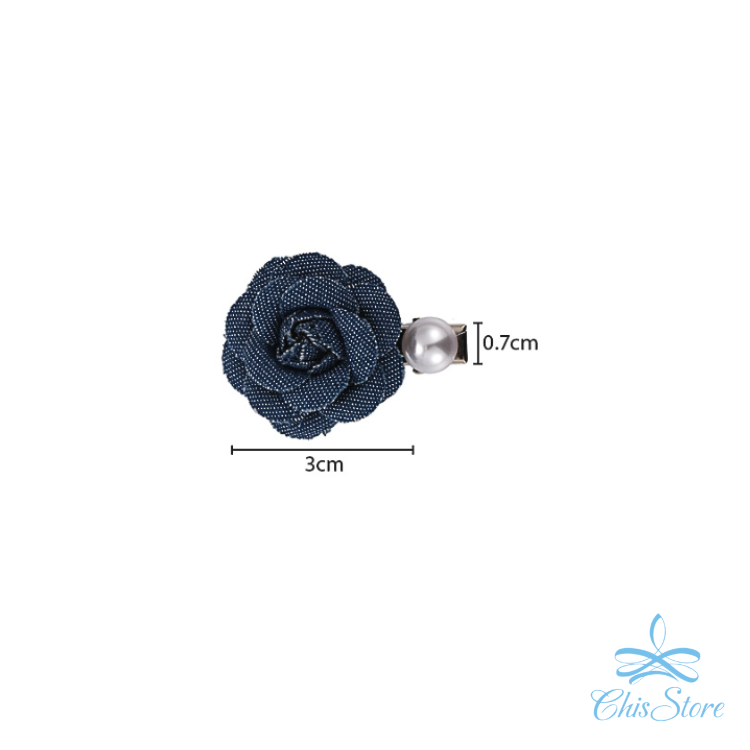 CHISSTORE【牛仔花朵珍珠髮夾】韓 法式珍珠 綁頭髮 瀏海髮夾 立體 可愛 花朵 一字髮夾 短 鴨嘴夾 女 髮飾-細節圖6