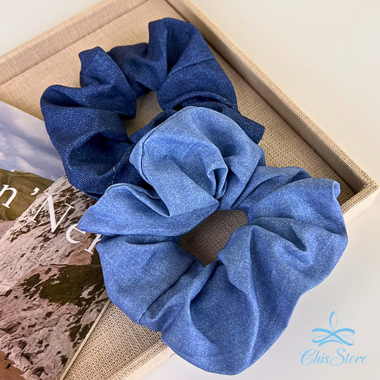 CHISSTORE【牛仔藍髮圈】韓 簡約 牛仔大腸髮圈 綁頭髮 綁髮圈 髮束 彈性 造型 可愛 丸子頭 馬尾髮圈 髮飾-細節圖5