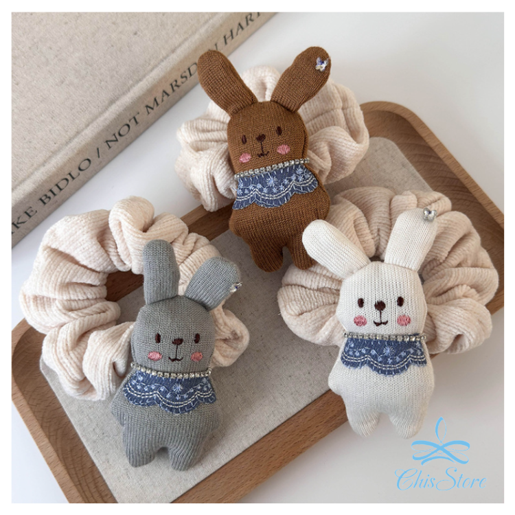 CHISSTORE【毛絨兔子髮圈】韓國 小兔子 可愛俏皮 兒童 布偶 大腸髮圈 馬尾 包子頭 公主頭 丸子頭 綁頭髮飾-細節圖2