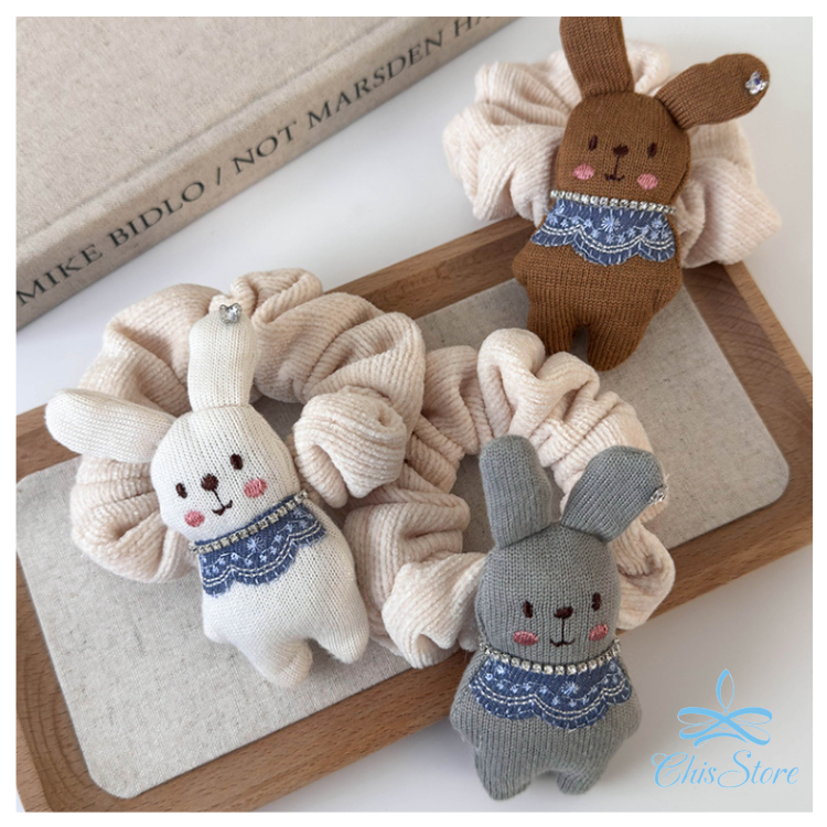 CHISSTORE【毛絨兔子髮圈】韓國 小兔子 可愛俏皮 兒童 布偶 大腸髮圈 馬尾 包子頭 公主頭 丸子頭 綁頭髮飾-細節圖3