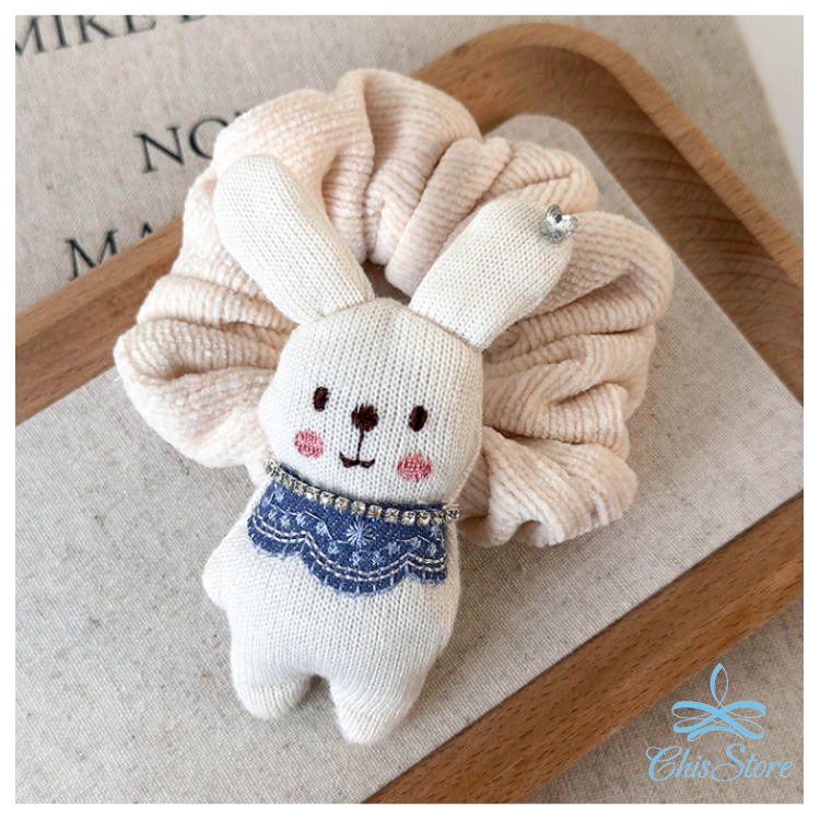 CHISSTORE【毛絨兔子髮圈】韓國 小兔子 可愛俏皮 兒童 布偶 大腸髮圈 馬尾 包子頭 公主頭 丸子頭 綁頭髮飾-細節圖4