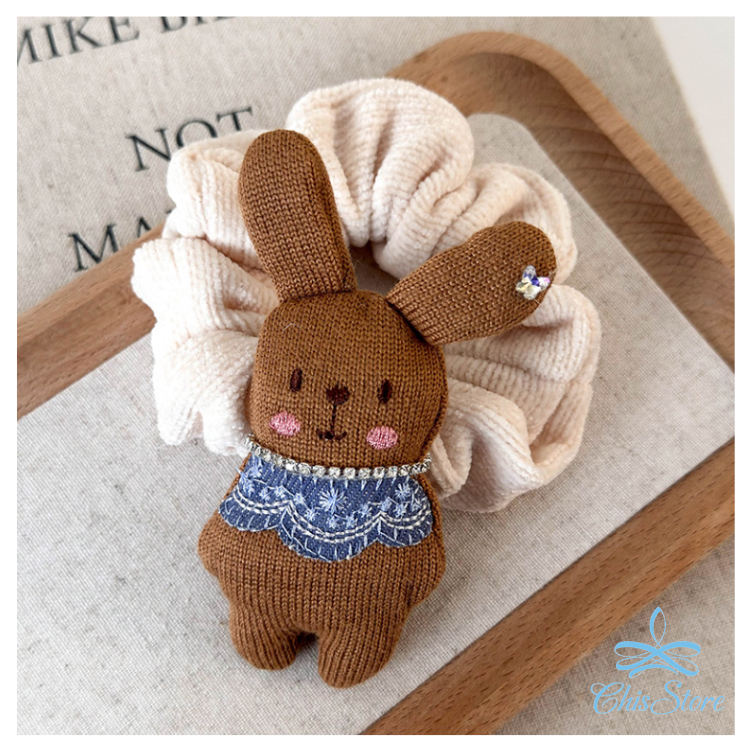 CHISSTORE【毛絨兔子髮圈】韓國 小兔子 可愛俏皮 兒童 布偶 大腸髮圈 馬尾 包子頭 公主頭 丸子頭 綁頭髮飾-細節圖5