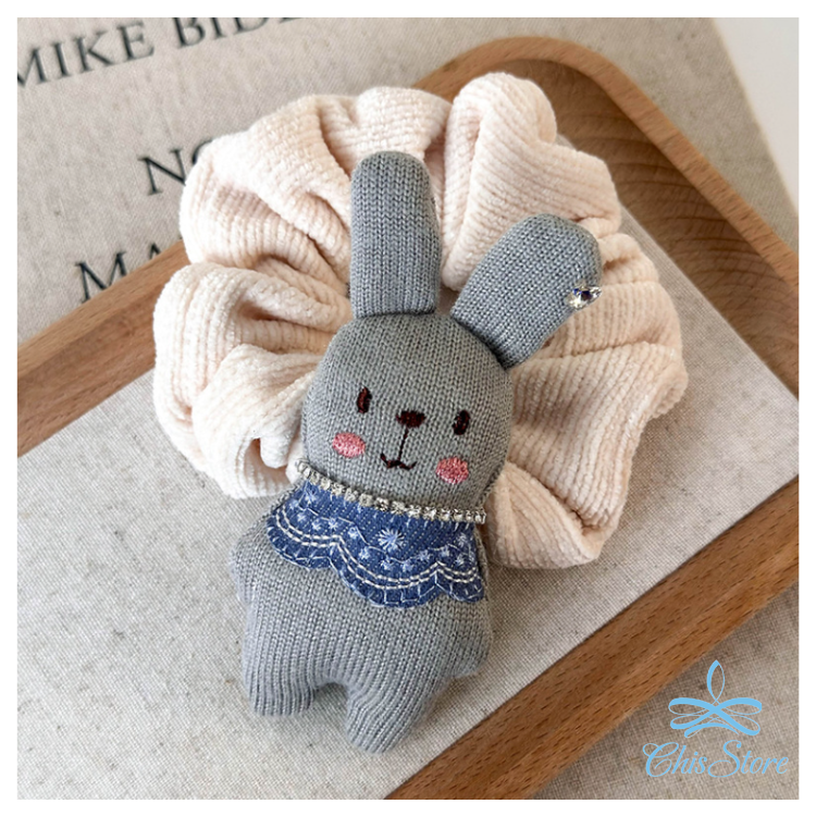 CHISSTORE【毛絨兔子髮圈】韓國 小兔子 可愛俏皮 兒童 布偶 大腸髮圈 馬尾 包子頭 公主頭 丸子頭 綁頭髮飾-規格圖7