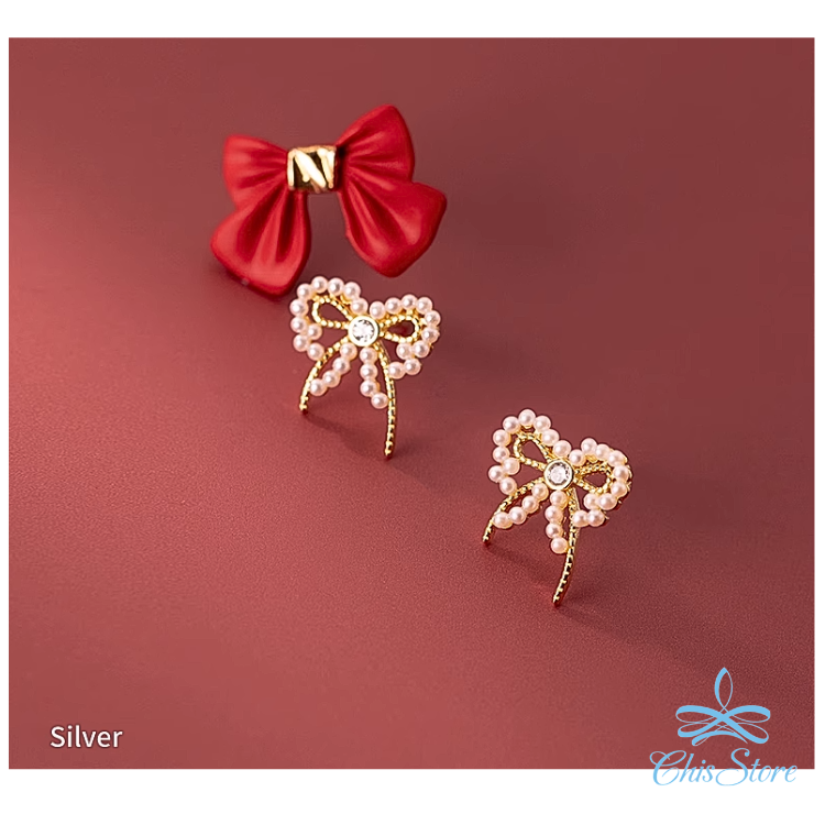 CHISSTORE 韓國耳環 鏤空珍珠耳環 蝴蝶結耳環 氣質 打結耳環 迷你 貼耳 防過敏耳環 S925純銀耳環 耳釘-細節圖3