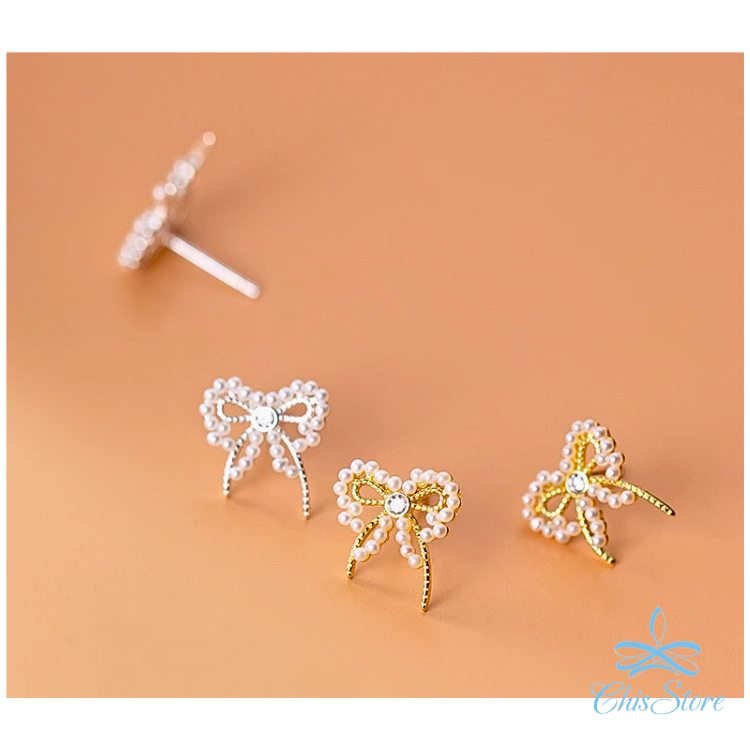 CHISSTORE 韓國耳環 鏤空珍珠耳環 蝴蝶結耳環 氣質 打結耳環 迷你 貼耳 防過敏耳環 S925純銀耳環 耳釘-細節圖4