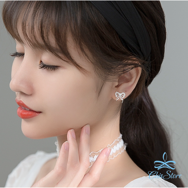 CHISSTORE 韓國耳環 鏤空珍珠耳環 蝴蝶結耳環 氣質 打結耳環 迷你 貼耳 防過敏耳環 S925純銀耳環 耳釘-細節圖6