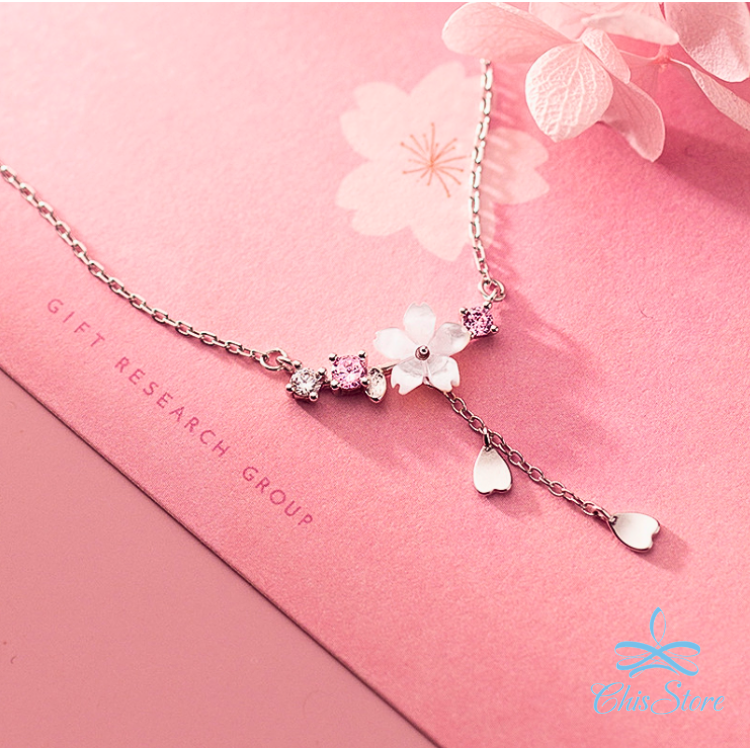 CHISSTORE【花瓣小鑽】韓國 鑲鑽 水鑽 氣質 貝殼花朵 短 花瓣 墜式 抗過敏 鎖骨鍊 S925純銀項鍊 項鏈-細節圖3