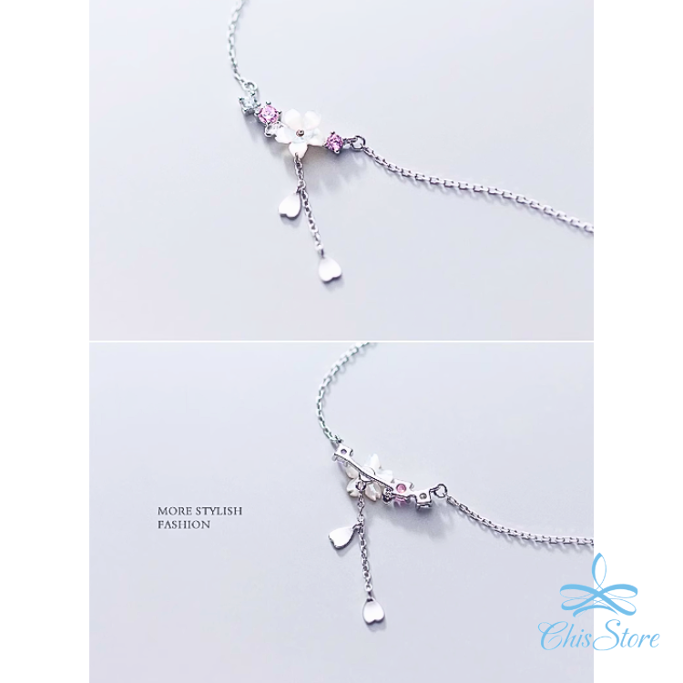 CHISSTORE【花瓣小鑽】韓國 鑲鑽 水鑽 氣質 貝殼花朵 短 花瓣 墜式 抗過敏 鎖骨鍊 S925純銀項鍊 項鏈-細節圖5