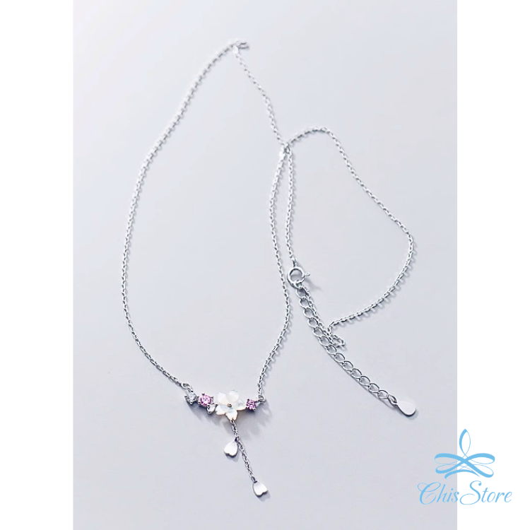 CHISSTORE【花瓣小鑽】韓國 鑲鑽 水鑽 氣質 貝殼花朵 短 花瓣 墜式 抗過敏 鎖骨鍊 S925純銀項鍊 項鏈-細節圖6