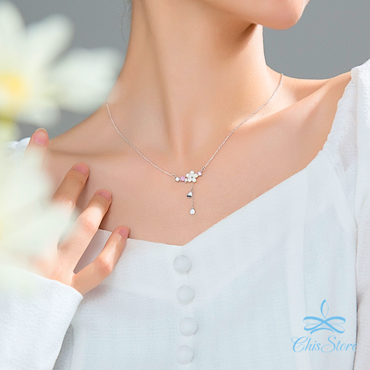 CHISSTORE【花瓣小鑽】韓國 鑲鑽 水鑽 氣質 貝殼花朵 短 花瓣 墜式 抗過敏 鎖骨鍊 S925純銀項鍊 項鏈-細節圖7
