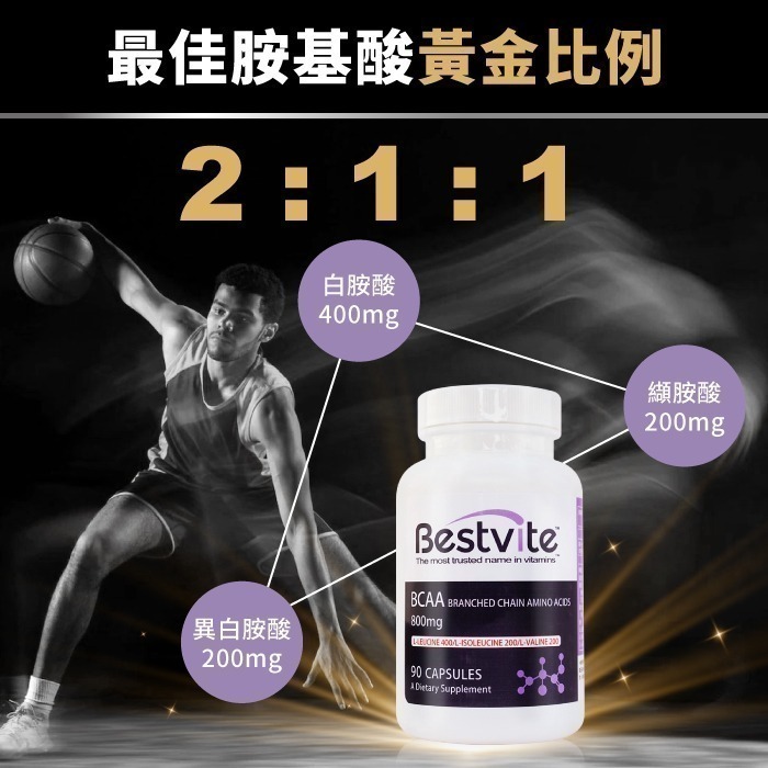 【美國BestVite】必賜力BCAA支鏈胺基酸膠囊(90顆/瓶)-細節圖3