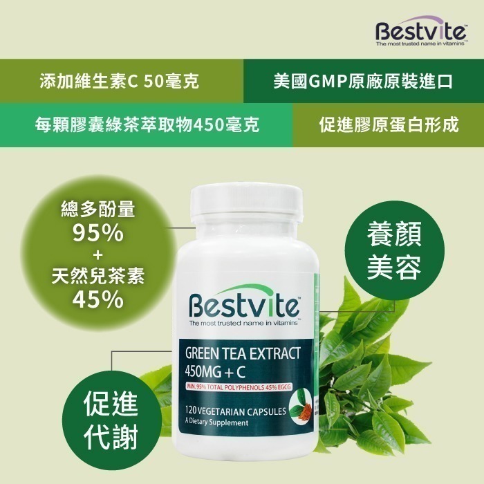 【Bestvite】必賜力綠茶萃取+維生素C膠囊1瓶(120顆)-細節圖4