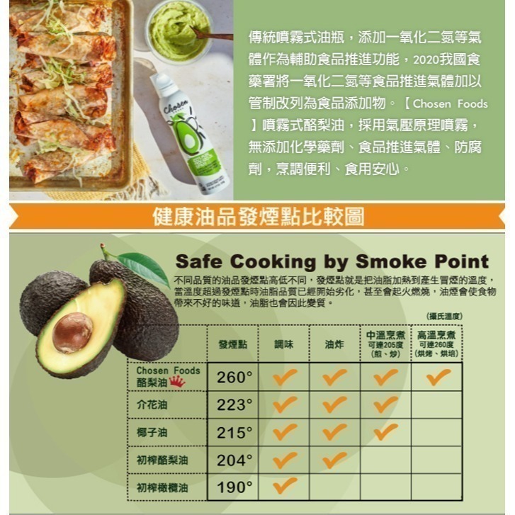[即期品]【Chosen Foods】噴霧酪梨油1瓶(140毫升) 氣炸鍋神隊友/高發煙點/烹調必備/美國原裝-細節圖4