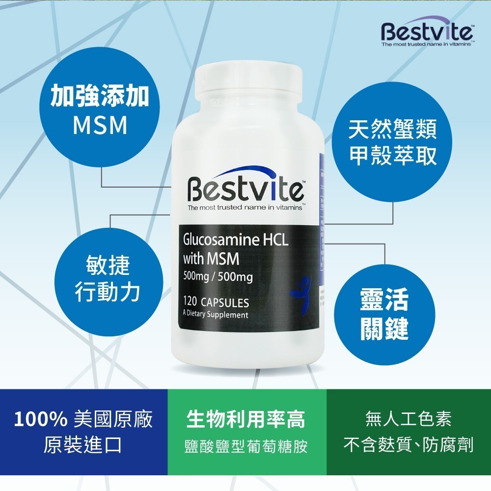【Bestvite】必賜力葡萄糖胺+MSM膠囊2瓶組(120顆/瓶)-細節圖4