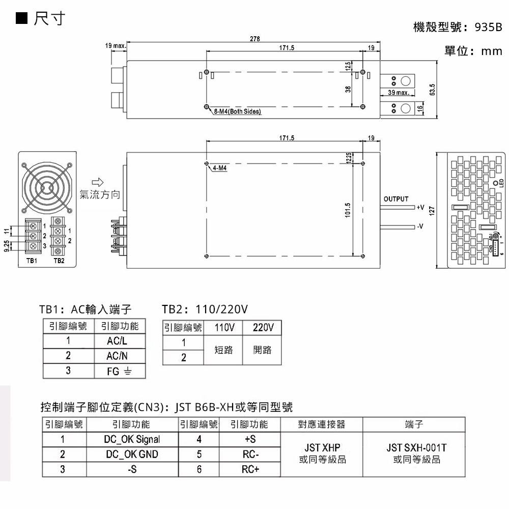 ⚡電世界⚡MW明緯 電源供應器 開關電源 SE-1000-15 2.5KG [401-1000-15]-細節圖5