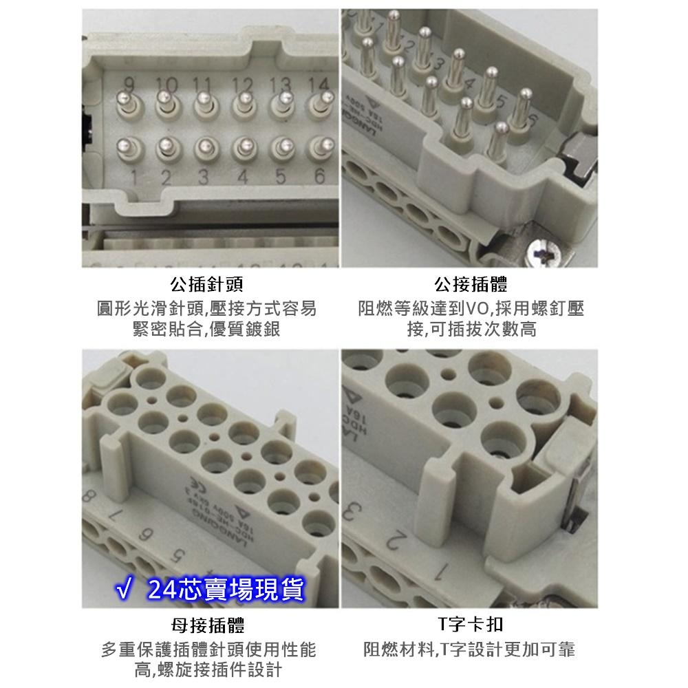 ⚡電世界⚡ 預購 重載連接器 HE-24 矩形 熱流道防水航空座 24芯 雙扣 側出 [391-24]-細節圖3