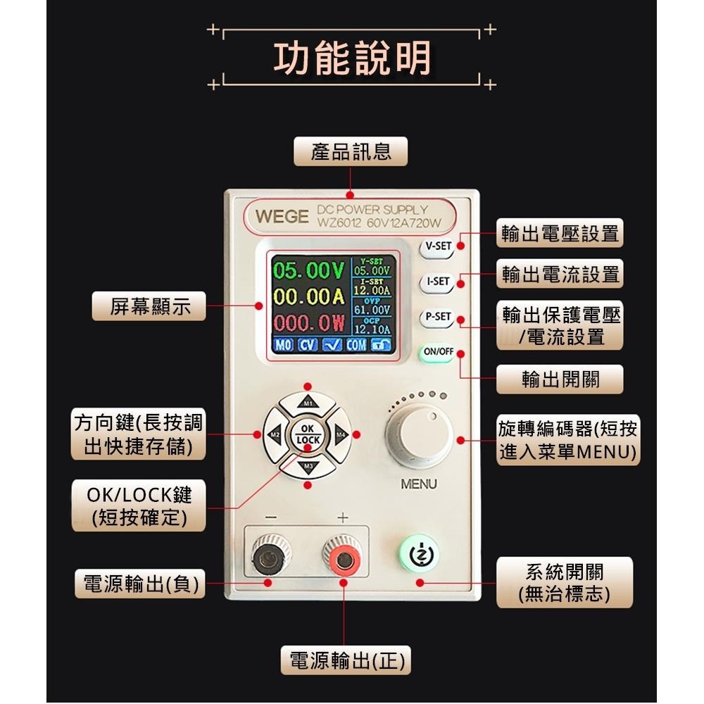 ⚡️電世界⚡️WZ6012 大功率 可調數控直流電源 降壓充電模塊 恆壓恆流 60V 12A [2000-884]-細節圖2