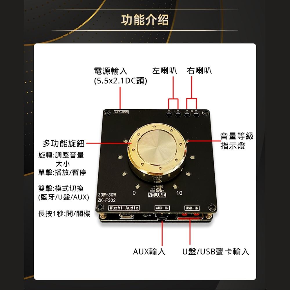 ⚡電世界⚡ZK-F302 炫酷音量 藍牙音頻功放板模塊 TPA3118 立體聲 30W+30W [2000-1009]-細節圖4