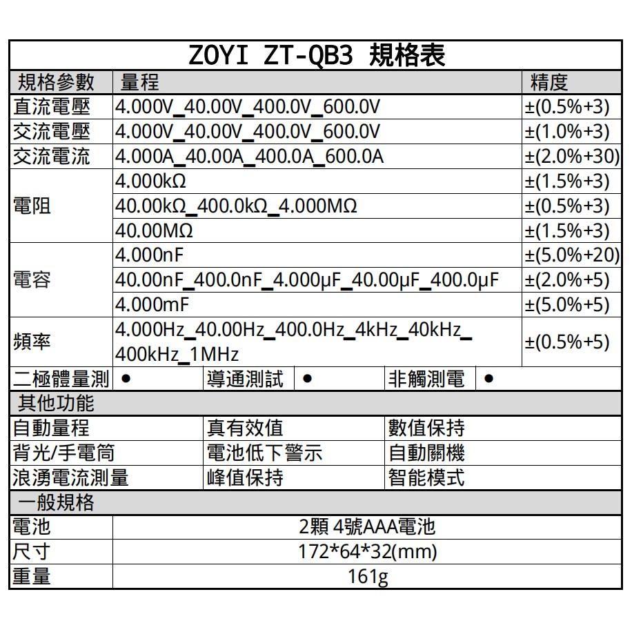 ◀電世界▶ZT-QB3 數位電流勾表 浪湧電流 電容 自動量程 全檔防燒 4000字 ZOYI [912-2]-細節圖6