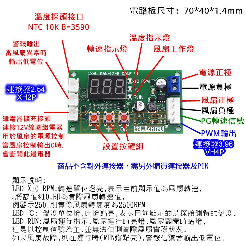 ⚡電世界⚡PWM風扇控制器 風扇調速器 轉速溫度顯示 四線PWM風扇 5A[244-11]-細節圖3