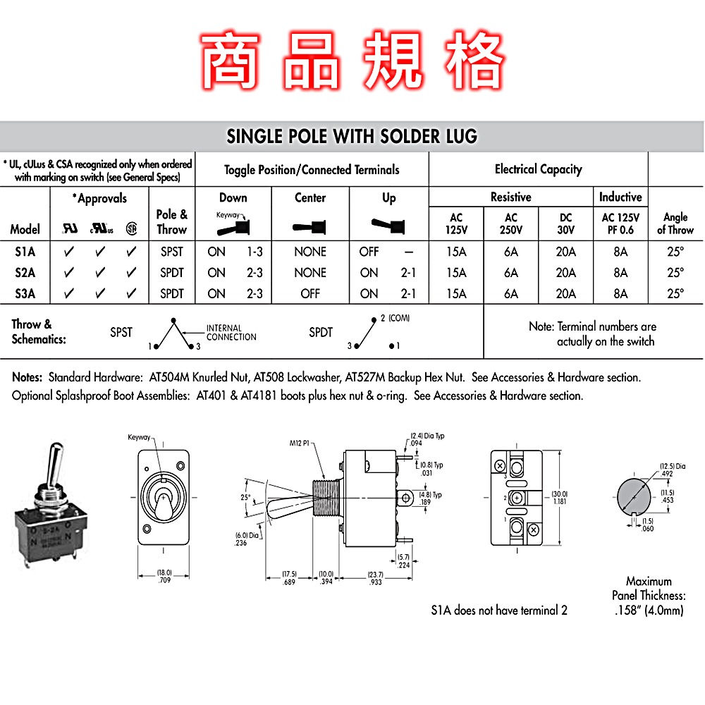 ⚡電世界⚡ NKK 大電流開關 S-1A S-2A S-3A S-6A S-21A [100]-細節圖8