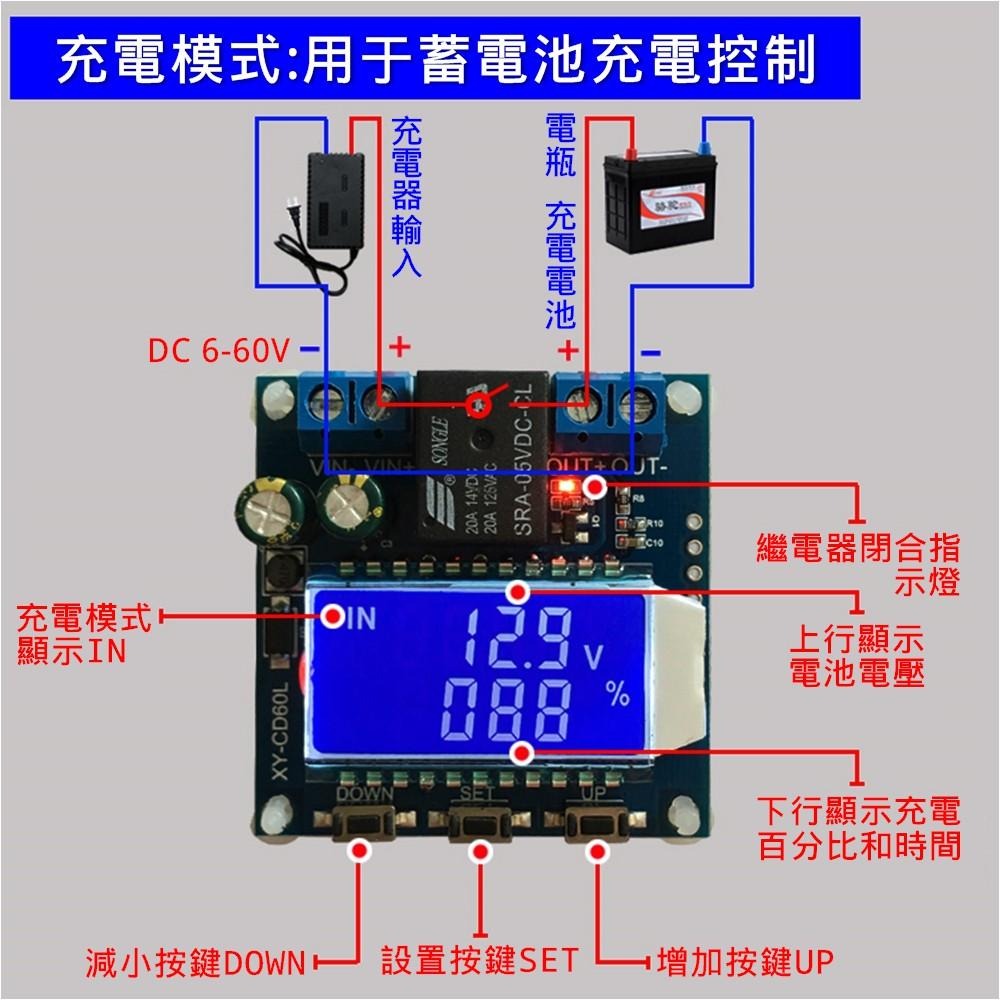 ◀電世界▶蓄電池電瓶充電控制模塊 斷電直流電壓保護 欠壓虧電保護器 模塊 XY-CD60L [73-22]-細節圖3