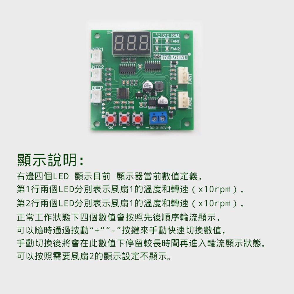 ⚡電世界⚡風扇調速器 雙路 PWM 四線 溫度控制 12V24V48V 溫度轉速顯示停轉報警 [244-51]-細節圖4