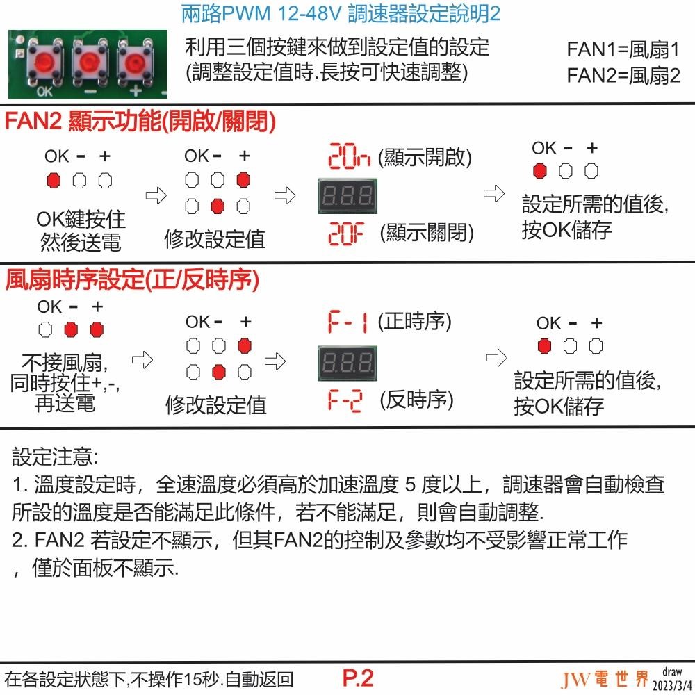 ⚡電世界⚡風扇調速器 雙路 PWM 四線 溫度控制 12V24V48V 溫度轉速顯示停轉報警 [244-51]-細節圖6