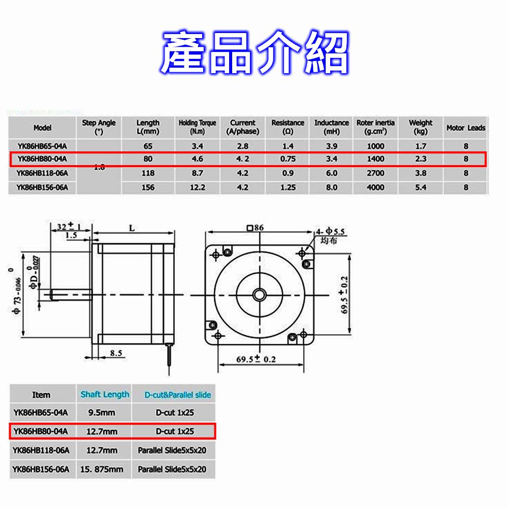 ⚡電世界⚡ 研控 YK86HB80-04A 步進電機 預購 [1179]-細節圖2