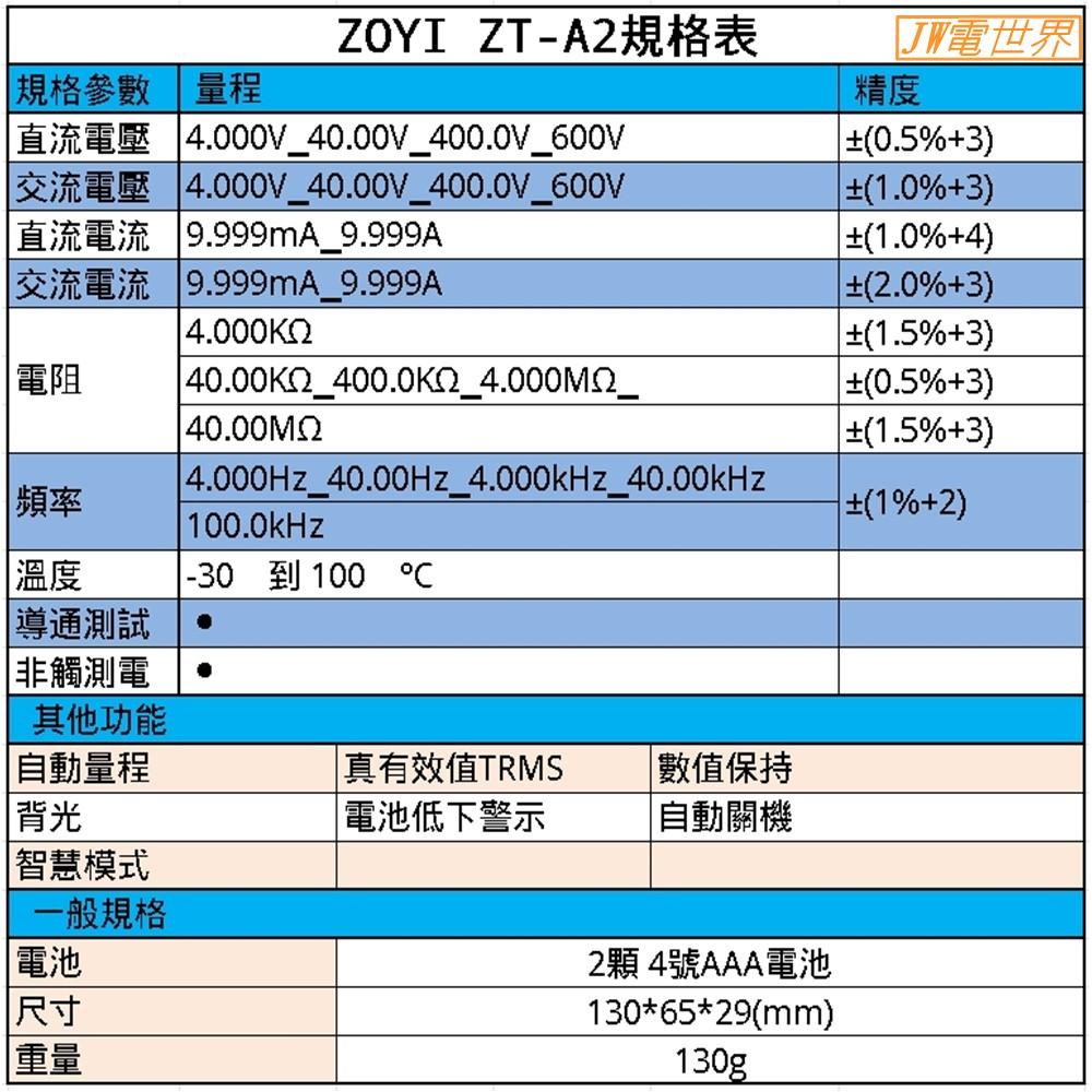 ◀電世界▶ZOYI ZT-A2 數位電表 全自動測量4000字數2020年發表 [910-1]-細節圖7