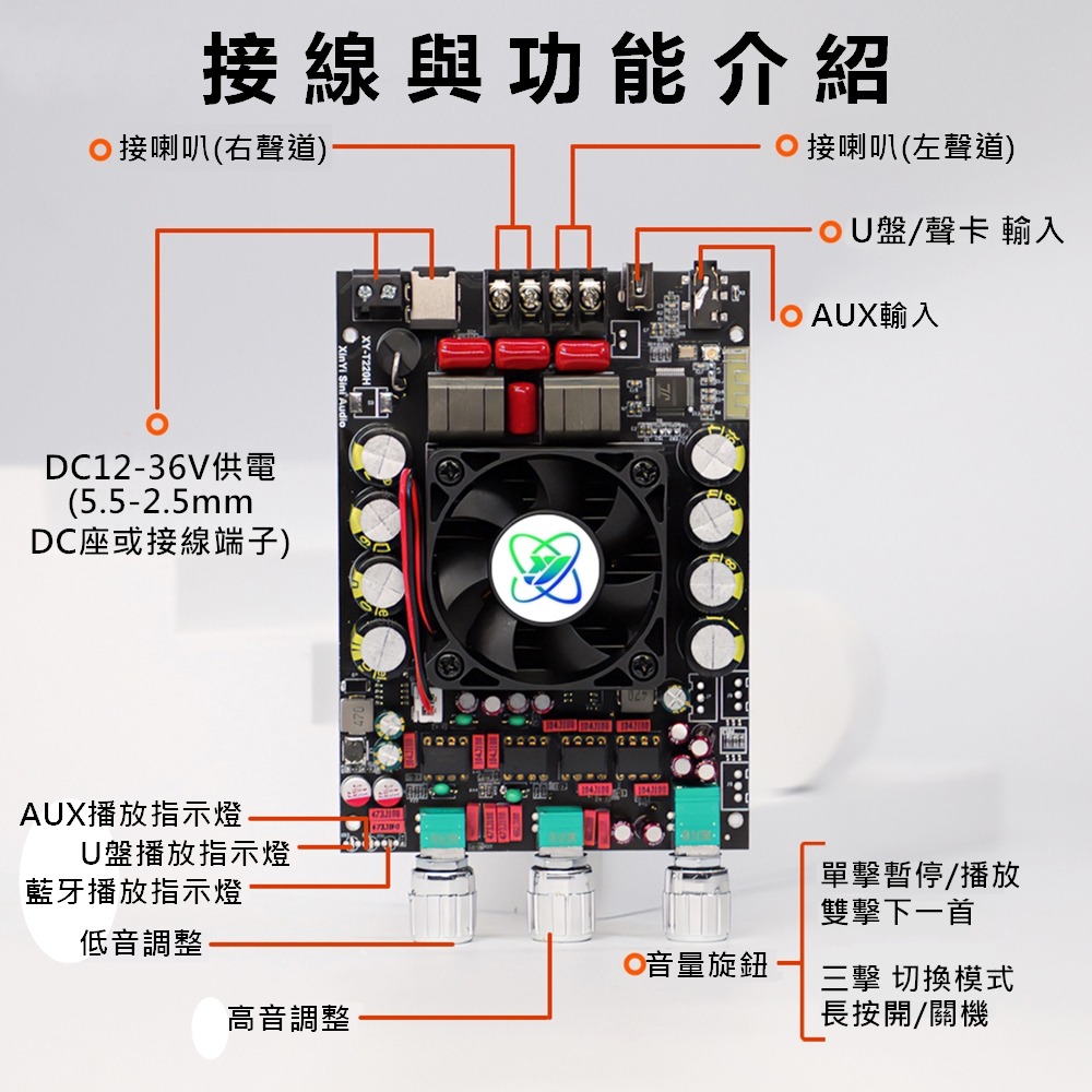 ⚡電世界⚡ XY-T220HK 音頻功放板 高低音調整 雙聲道 立體聲 TPA3251 [1516]-細節圖3
