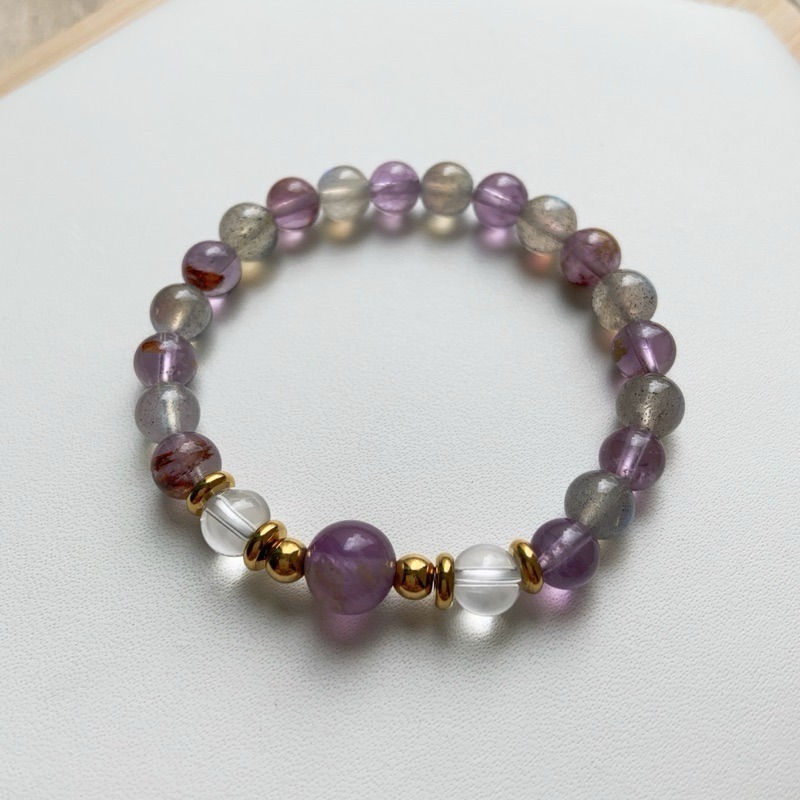 👶【兒童手圍】銅花紫影 6mm｜醫療鋼 鈦鋼 親子手鍊 兒童手鍊 水晶手鍊 母女手鍊 母子手鍊⊹SHANES絢⊹-細節圖2