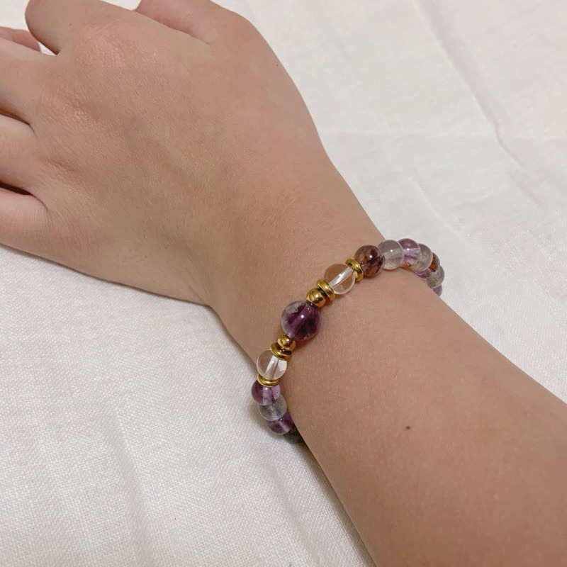 【大人手圍】銅花紫影 6mm｜醫療鋼 鈦鋼 親子手鍊 兒童手鍊 水晶手鍊 母女手鍊 母子手鍊⊹SHANES絢⊹-細節圖3