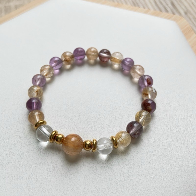 【大人手圍】銅花紫影 6mm｜醫療鋼 鈦鋼 親子手鍊 兒童手鍊 水晶手鍊 母女手鍊 母子手鍊⊹SHANES絢⊹-細節圖4