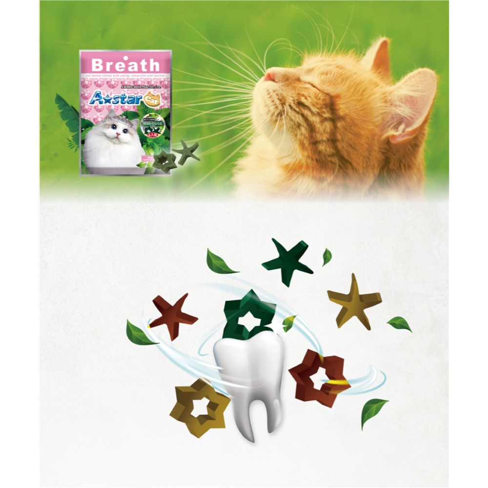 LieBaoの舖🐱貓咪潔牙🐱A Star 貓星形薄荷潔牙骨袋裝 貓用潔牙錠 貓咪潔牙骨 貓咪潔牙片 90g 貓咪潔牙-細節圖2