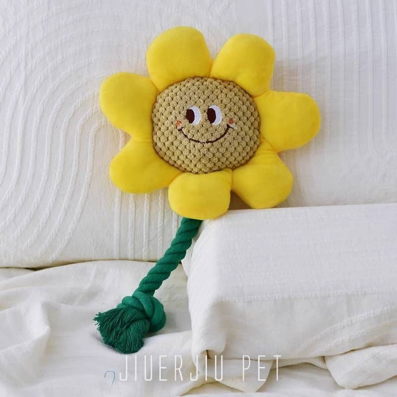 黃色太陽花 36*23cm 毛絨發聲+磨牙棉繩