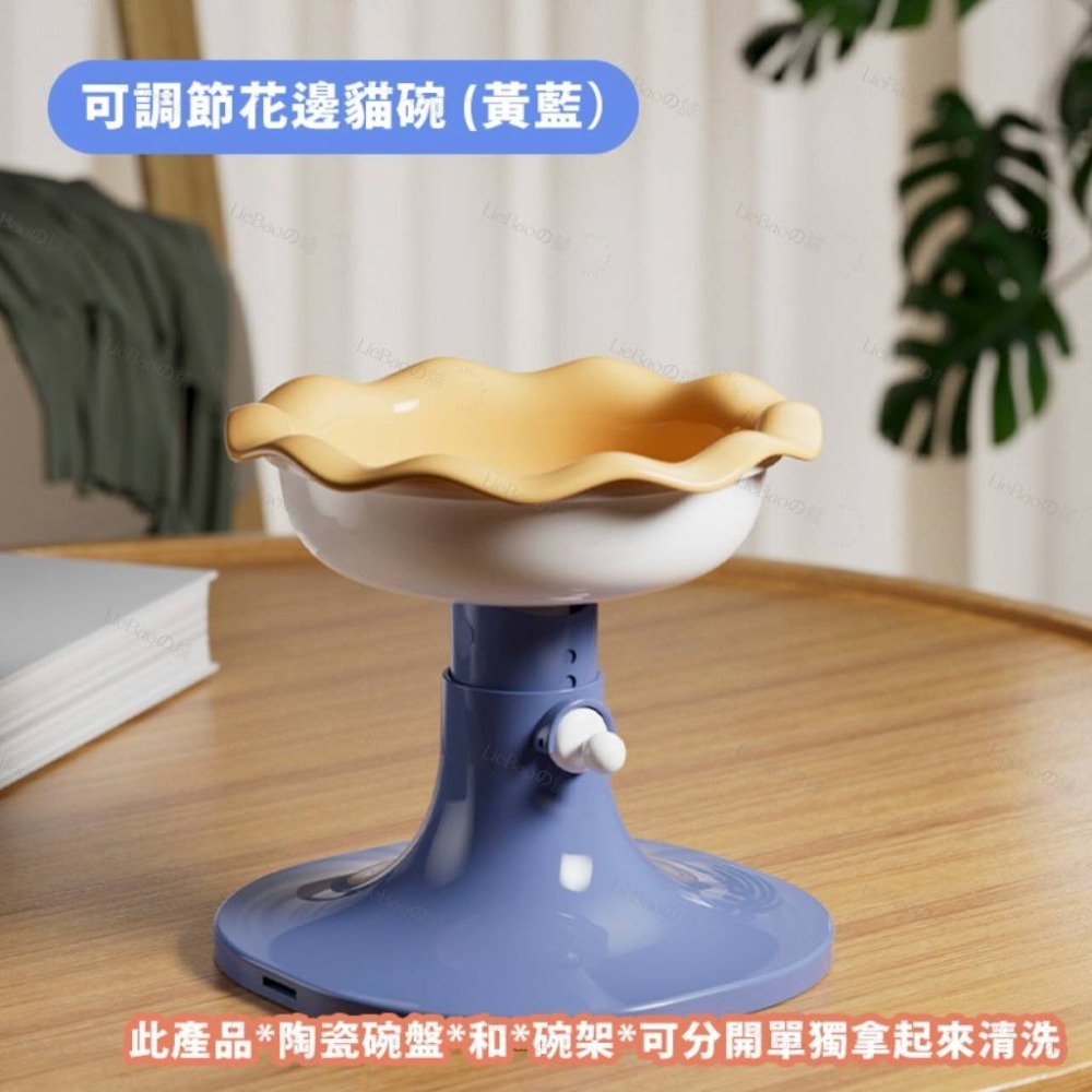 可調節式 花邊貓碗 (黃藍)